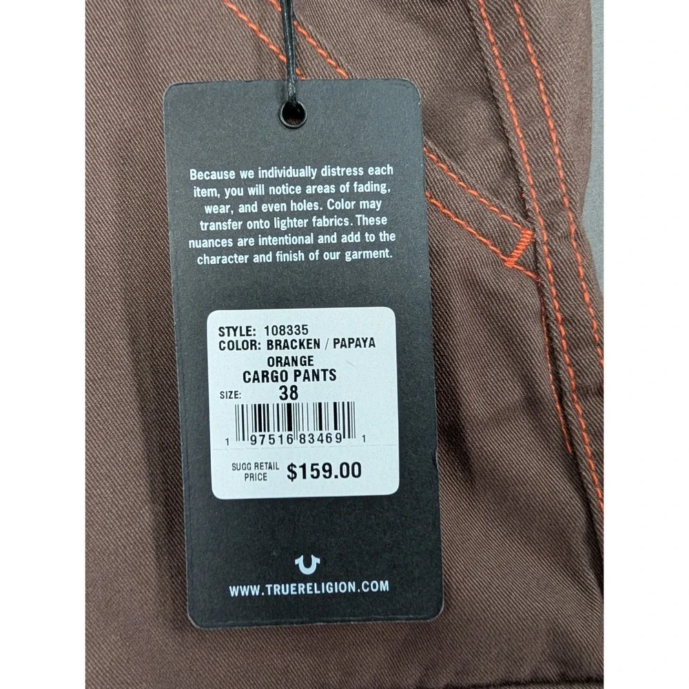 True Religion Mens Cargo Pants Bracken Papaya Orange 108335 Size 38